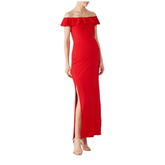 Susana Monaco Dresses & Skirts - Susanna Monaco Red Ruffle Slit Maternity Gown Womens Size S Formal Off Shoulder